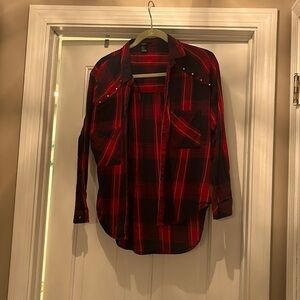 Forever 21 size medium red flannel shirt with gold detail
